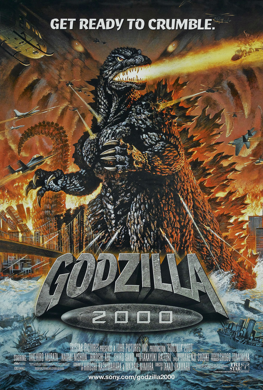 GODZILLA 2000 MOVIE POSTER 2 Sided RARE ORIGINAL 27x40 TAKEHIRO