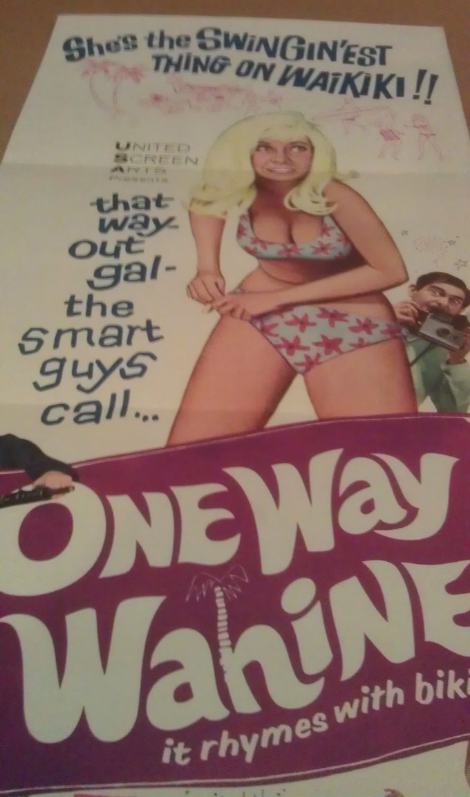 One Way Wahine Movie Poster Insert 1965 Original Folded 14x36 Joy 